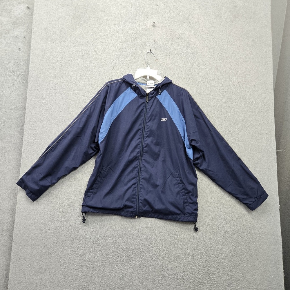 VINTAGE Reebok Men Jacket L Navy Blue Colorblock Windbreaker Nylon Activewear